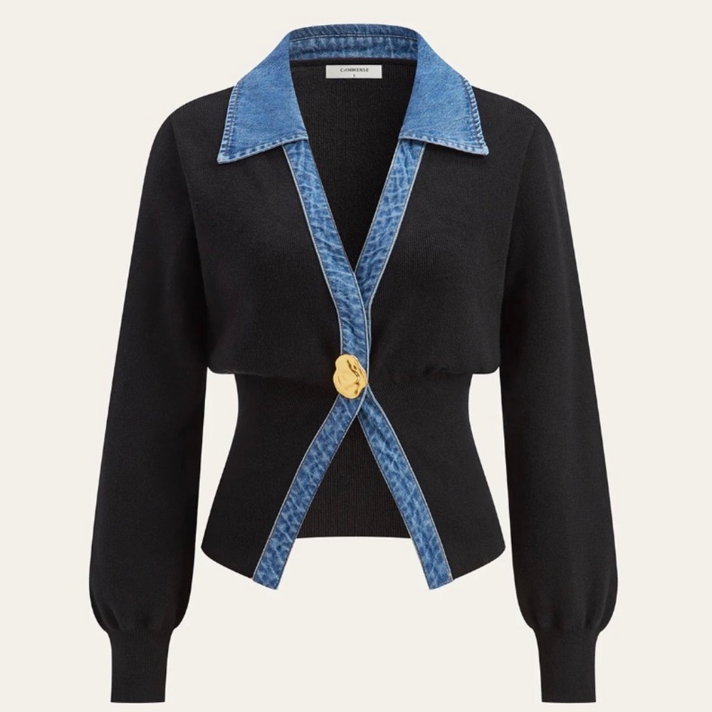 Denim Trim Metal Button Cardigan